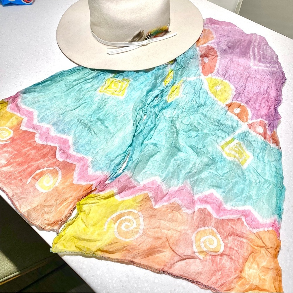 Artisan SILK watercolour scarf/wrap w shabby chic midcentury vibe
